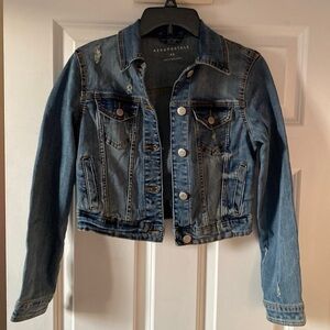 Aeropostale cropped xs extra small distressed Jean jacket denim rips tears